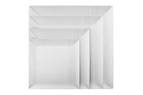 Exquisite Disposable-White-Plastic-Plates-Square Linear (40 Pack) Wedding Dinner Fancy Tableware Dishes (10.25 Inch., White) Single Size Set #TOP2