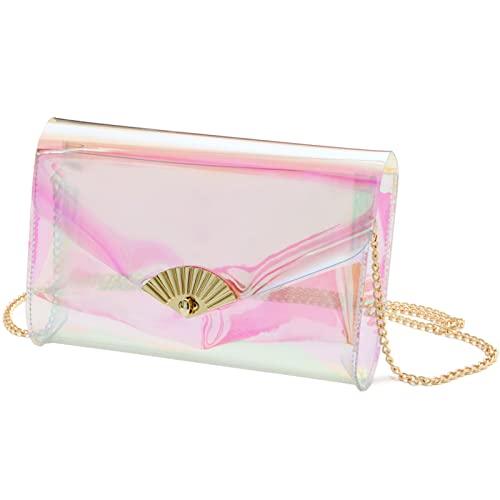 KUI WAN Clear Bag Stadium Approved,Clear Purses for Women Stadium Clear Crossbody Bag Cute for Sport Event Concert,Holographic, Holographic-gold chain, Fashion Taylor Swift Concert Outfit
