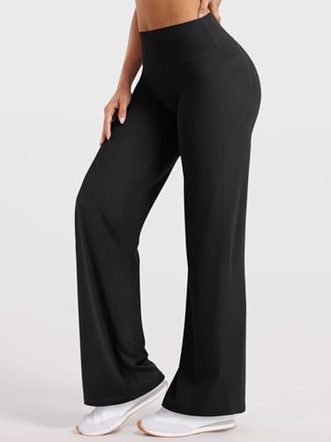 Image of YEOREO Ease Workout Leggings with Pockets for Women No Front Seam Straight Leggings High Waist Wide Leg Yoga Pants 29 inch / 31.5 inch