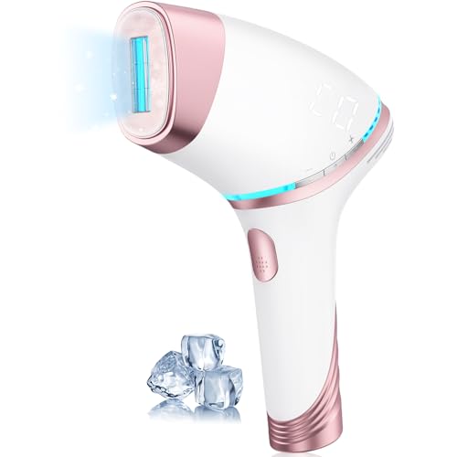21J IPL Geräte Haarentfernung mit Kühlfunktion – Schmerzfreie Haarentfernung mit 3 austauschbaren Aufsätzen, unbegrenzten Lichtimpulsen und 5 Energiestufen, für Gesicht, Achseln, Frauen, Rose