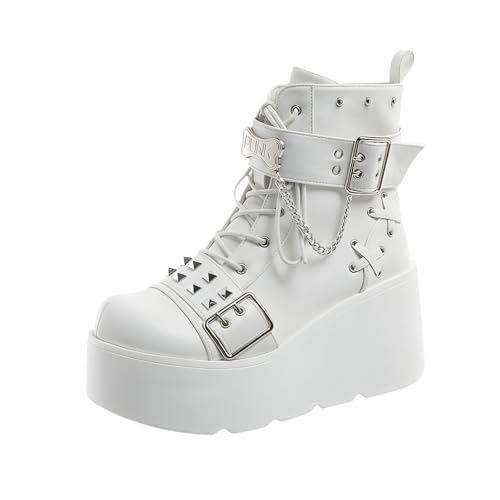 Ulalaza Mujeres Mary Jane Bombas Lolita Zapatos Linda Plataforma Gótica Doble Correa De Tobillo Punta Redonda Tacón Grueso Bombas Citas Club Nocturno