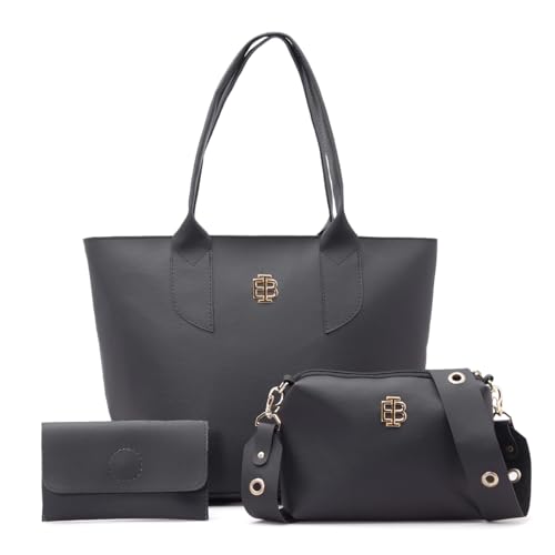 Kit 3 peças Bolsa Feminina Grande 1 Bolsa Transversal e 1 Carteira 3 peças KIT-LIS (Preto)