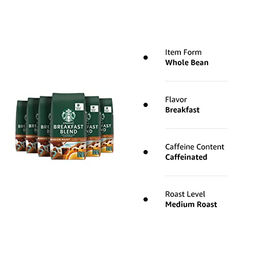 Starbucks Medium Roast Whole Bean Coffee — Breakfast Blend — 100% Arabica — 6 Bags (12 Oz. Each) #TOP7