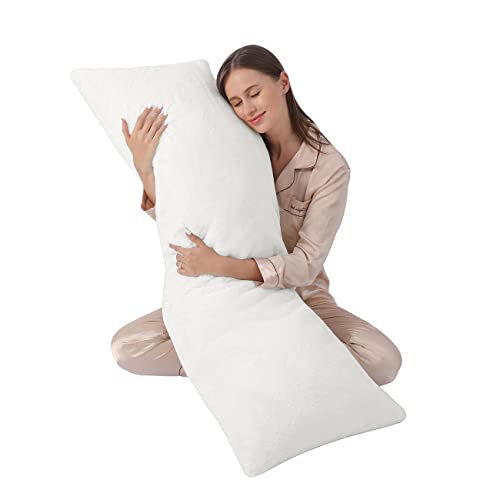 Linmopm Full Body Pillow For Side Sleeper，20 X 54 Long Pillow For Adults With Soft Elastic Velvet Pillow Insert & Super Soft Plush Faux Fur Removable Cover (White) #TOP5