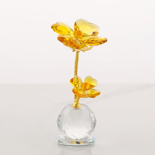 Pleadeliy 幸運を呼ぶクローバー K9クリスタル 四つ葉のクローバー置物 開運グッズ 希望と幸せのシンボル 卓上インテリア・ギフト ギフトボックス クロス カード付