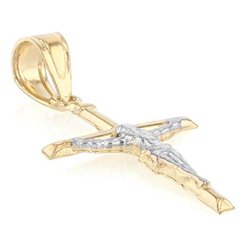 Ioka - 14K Two Tone Gold Jesus Christ Crucifix Cross Pendant Religious Tiny Size Charm2