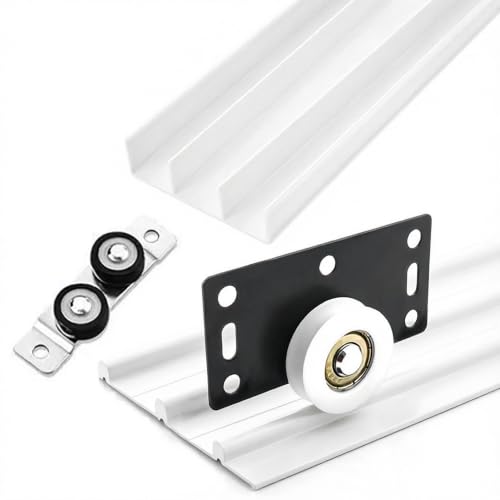 Triple Track Sliding Door Hardware Kit, Heavy Duty Aluminum Rails, Flush Mount Adjustable 3-Panel Bypass for Wardrobe, Room Divider, Cabinet Doors(Natural,120cm/3.94ft)
