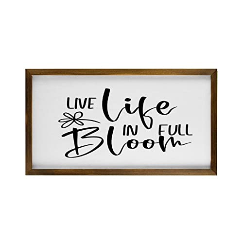 Panneau en bois Live Life in Full Bloom rustique 30x56cm pour décoration murale
