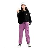 MINI PANDA Girls Pants,Stretchy Loose Fitting Girls Pants Size 6-16 Trendy (as1, Numeric, Numeric_16, Regular, Purple, 16)