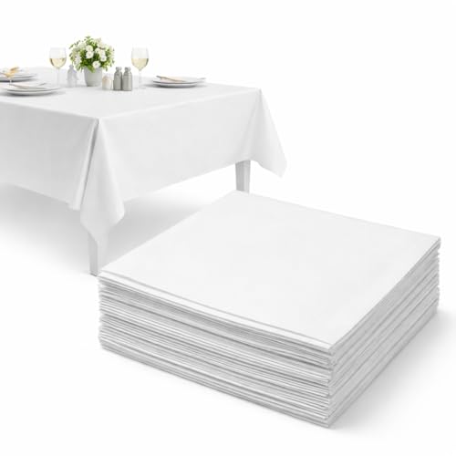 Sabco   50 manteles de papel desechables para fiestas   Manteles desechables para fiestas y catering   Mantel ideal para restaurantes. Mantel cuadrado blanco   Mantel blanco