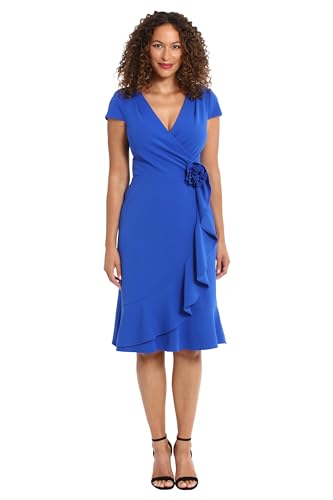 Image of Women's Feminine Ageless Surplice V-Neck Faux Wrap Ruffle Dress Office Event Shower Guest of