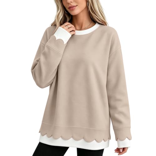 Crewneck Sweatshirts Women Cute Y2k 2 in 1 Scalloped Oversized Sweatshirt - image 1