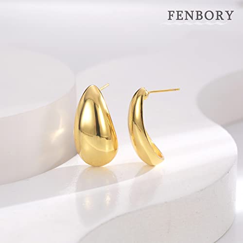 Fenbory Chunky Gold Hoop Earrings Thick Half Hoop Earrings Tear Drop Earrings Statement Earrings For Women Girls 26Mm #TOP5