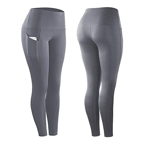 Lumiereholic - Leggings deportivos para mujer, largos, opacos, fitness, yoga, pantalones deportivos con bolsillos, color gris XL
