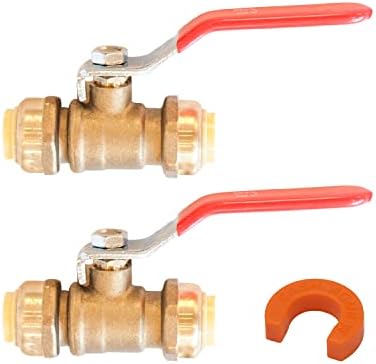 3/4 Ball Valves 22185-0000LF with Disconnect Clip - Push to Connect Fitting - Brass Ball Valve Plumbing Fittings - Shut Off Valves for Water - Easy to Install (Pack of 2)