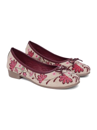 Image of TRYME Floral Embroidered Bow Ballerina Shoes for Women | Lightweight Slip-On Belly Flats | Soft Sole Comfortable Casual Footwear