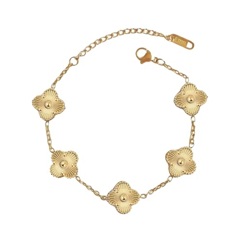 SALVE Clover Anti Tarnish Bracelet for Women Stylish | Stainless Steel Bracelet for Woman | Fashion Jewellery for Women Aesthetic Accessories for Girls Chain Bracelet Gold