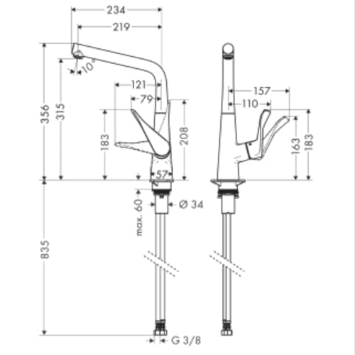 hansgrohe Metris Einhebel-Küchenarmatur, Komfort-Höhe 320mm für Vorfenstermontage, mit Schwenkauslauf, Chrom