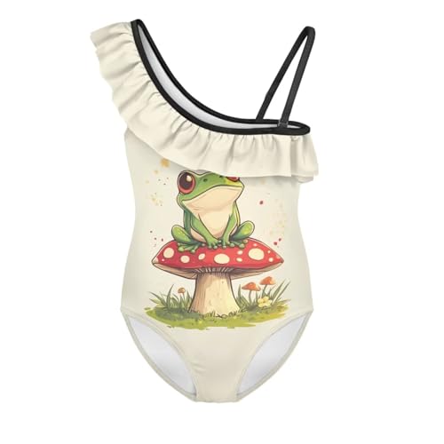 Image of Ladybug Swimsuits for Girls 5-14 One Piece Bathing Suit Kids One Ruffle Shoulder Beach Sport Swimwear