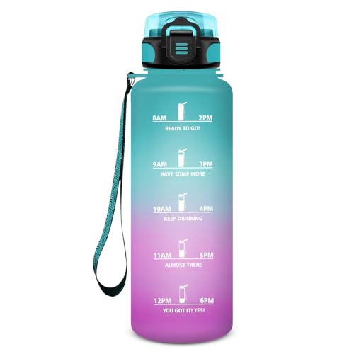 Bouteille 1.5L Sport, avec Paille, Gourde Motivation avec Marqueur de Temps, Gourde Graduée pour 1 Journee Étanche, Bouteille d'eau Reutilisable pour Running, Yoga, Fitness, Randonnée, Extérieur