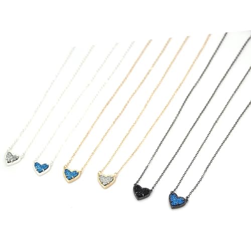 Collier Druzy cœur argent 925 anti-ternissement pierre rose géométrique