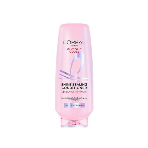 L'Oreal Paris Floral Glycolic Gloss Shine Sealing Conditioner, Powered By 4% Glycolic Acid, For Dull Hair, Smoothens Hair Fiber For 3X More Gloss, 175Millilitre