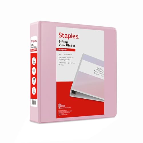 Staples Heavy-Duty 5-Inch D-Ring View Binder Red 1000 Sheets | Extra-large capacity for office archiving and bulk document storage. product thumbnail 18