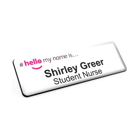 Pink Hello My Name is Logo White Badge Premium Domed White Black 76 x 25mm Doctor Student Nurse Clinical Practitioner Healthcare Assistant Medical Staff GP Cover
