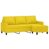 vidaXL Sofá de 3 plazas con Taburete de Tela Amarillo Claro 180 cm