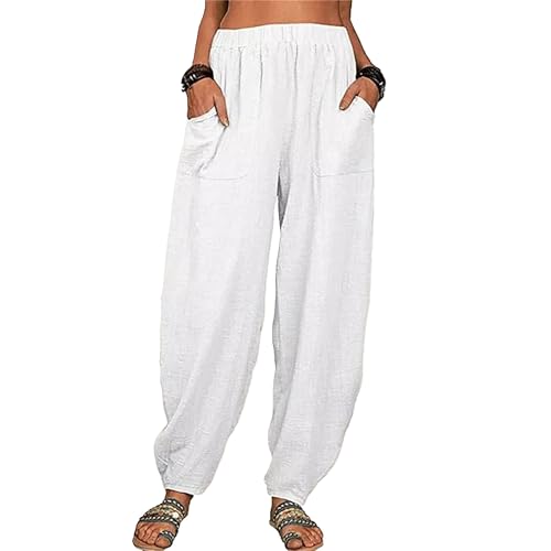 Sarouel cargo femme d'été fluide et pantalon large taille haute