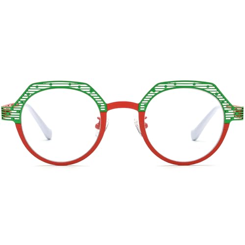 Image of FONEX Colorful Pure Titanium Glasses Frame Women Retro Round Eyeglasses