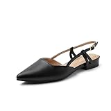 Arromic Slingback Flats for Women Pointed Toe Women's Flats Square Topline Slip On for Fashion Dressy Date Comfort Office Work Black