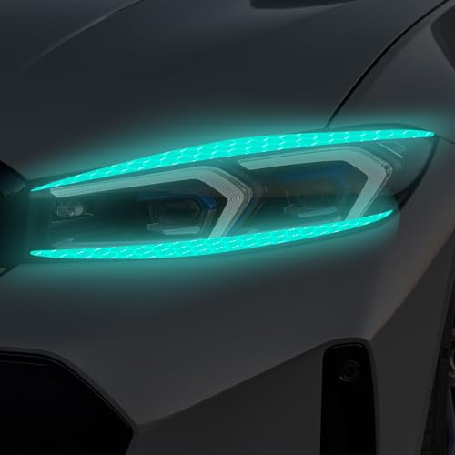 Image of 4 Pcs Reflective Eyeliner Car Decals-2 Pair Super Bright Vinyl Stickers for Headlights, High Reflective Car Headlight Eyelashes Sticker Cute Girl Car Accessory (Mint Green)