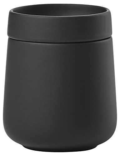 Zone Denmark Nova One Aufbewahrungsbox mit Deckel, Keramikdose zur Aufbewahrung von Badutensilien wie Wattepads & Wattestäbchen, Durchm. 8,4 cm, Höhe 10 cm, Fassungsvermögen 290 ml, Schwarz