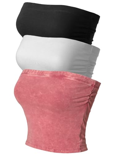 Image of MixMatchy Women's 3 Pack Tube Top Built-in Bra Strapless Ruched Bandeau