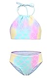 Girls Two Piece Swimsuits Mermaid Bikini Set Kids Halter Bathing Suit Rainbow Size 8/7-8
