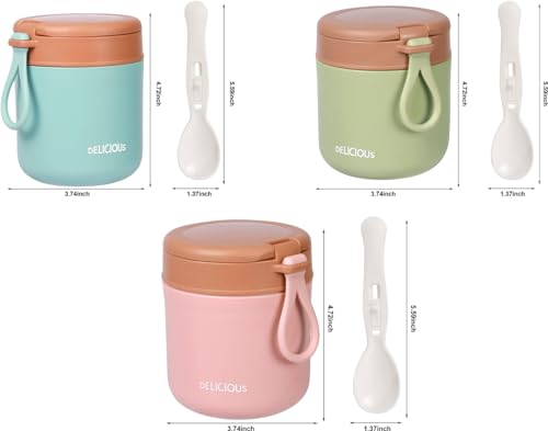 Image of Mug With Foldable Spoon, Stainless Steel Thermal Food Container Soup Cup Leak Proof Insulated Lunch Box Hot Cold Food For Office Picnic Travel.16 Oz. (Light Green), 430Ml