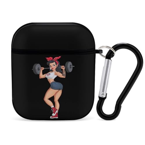 Pinup Woman Weightlifting Protective Case Compatible with Airpods 1&2 Bluetooth Headset Cover Earphone Case