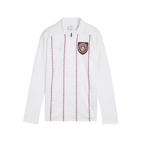 Image of Puma Kids Manchester City Pre Match Quarter Zip Drill Top White/Jasper 9-10 Years