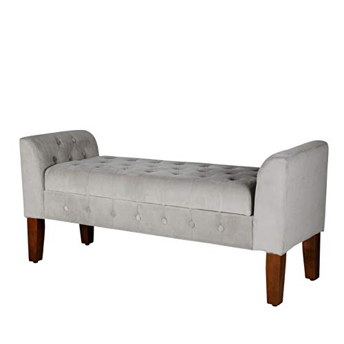 Image of HomePop 50 inch Velvet Tufted Storage Bench Settee - Grey