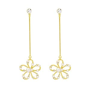 NA Studs Earrings for Girls Women Material Alloy S925 Silver Needle Flower Shape Pendant Artificial Pearl Dangle Earrings Accessories for Women