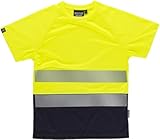 WORKTEAM Camiseta Alta Visibilidad ISO 20471, Manga Corta, Reflectante Segmentada, Transpirable, Ligera y Resistente, Tejido Técnico Micropiqué. Unisex-Marino+Amarillo A.V.-6XL