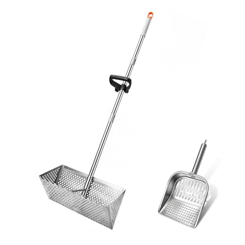 Sand Flea Rake with Beach Mesh Shovel Detachable Long Handle Sand Sifter for Beach The Shark Tooth Screen Comes with 16in Width Drain Screen with 52in Handle