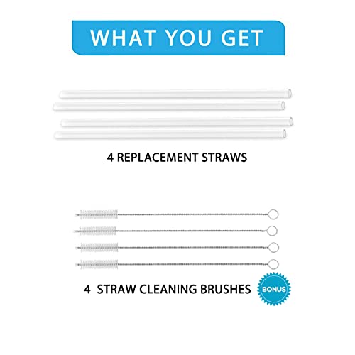 Image of 4-Pack Replacement Straws for Hydro Flask Wide Mouth Bottle Hydroflask Straw Lid, 4 BPA-FREE Straws and 4 Straw Cleaning Brushes