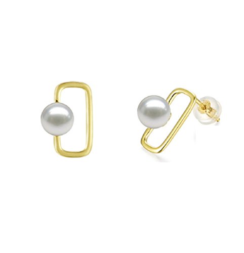 Boucles d'oreilles carrées or 18K et perles de culture anti-allergies Gowe Luxe