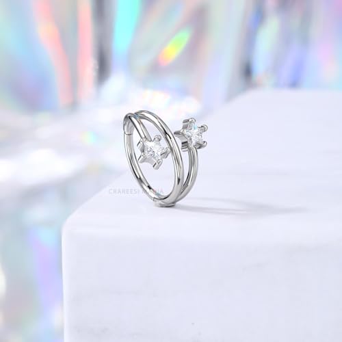 CM Crareesi Mania Star Helix Earrings 316L Surgical Steel 8mm Cartilage Earrings 16Gauge Helix Hoop Jewelry Double Helix Piercing Jewelry for Women Daith Earrings by CM Crareesi Mania - Used condition - US$11.99