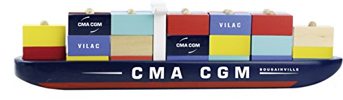 Vilac 2315 Containerschiff, Frachtschiff (Modell Jules Verne), Cargo Ship (40 x 6.5 x 10 cm) – Bild 3