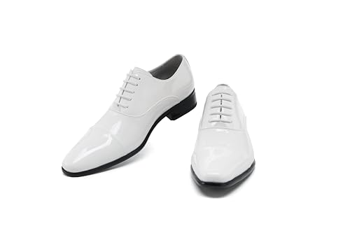 Image of DECARSDZ Mens Faux Patent Leather Classic Lace-up Formal Oxford Tuxedo Dress Shoes