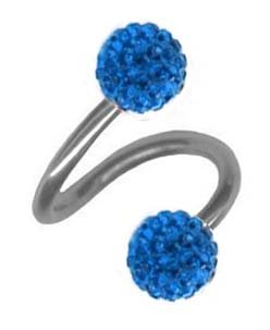 playful piercings Swarovski Crystal Ferido Sparkling Blue Cz gems Twist Spiral Ring Lip Tragus Eyebrow Ear Belly Nipple - 16 Gauge, 16g