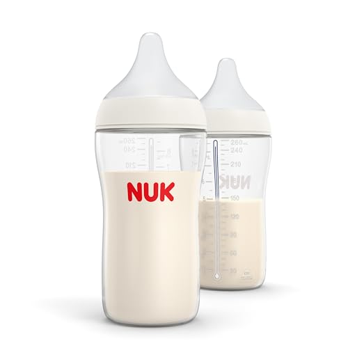 NUK Perfect Match 2 en 1 botella natural y anticólicos de 8 onzas con pezón de flujo medio adaptable, paquete de 2